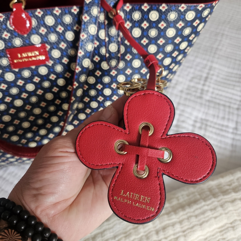 Lauren Ralph Lauren Reversible Navy and Red Patterned Tote - Picture 3 of 4